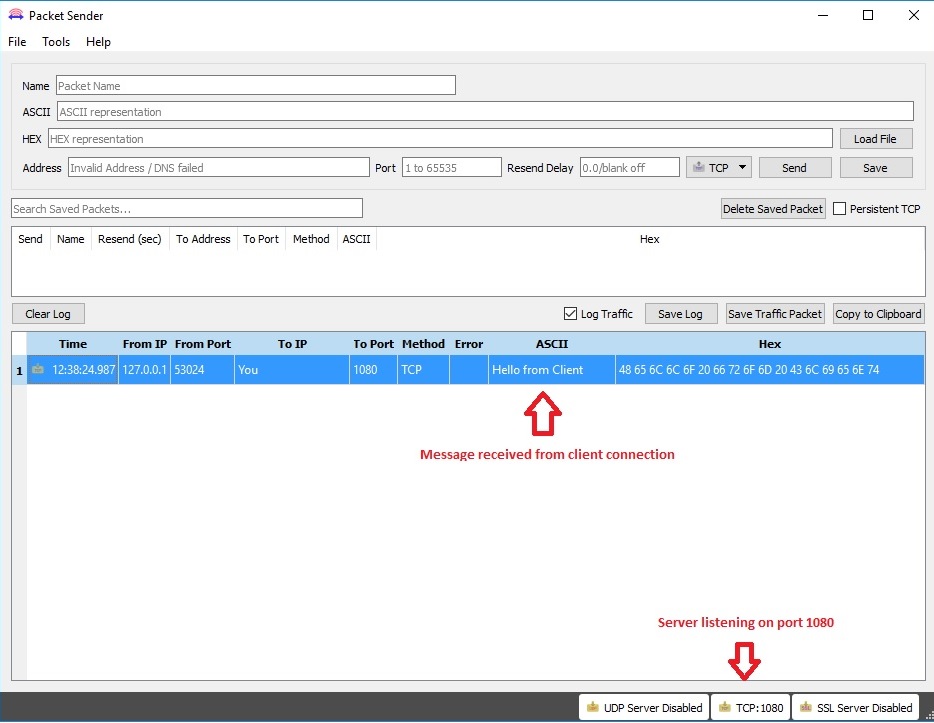 Packet Sender TCP Server Screen Capture